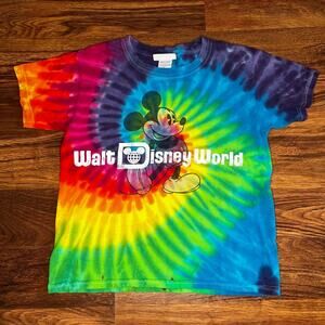 WDW Disney Parks Rainbow Tie Dye Graphic Mickey Unisex T shirt Youth XS